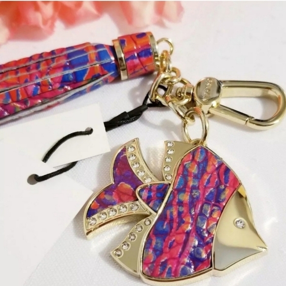 🐟🔹BRAHMIN🔹️fish Charm Crystal Tassel Rainbow Fish Melbourne Genuine Leather - Picture 2 of 7
